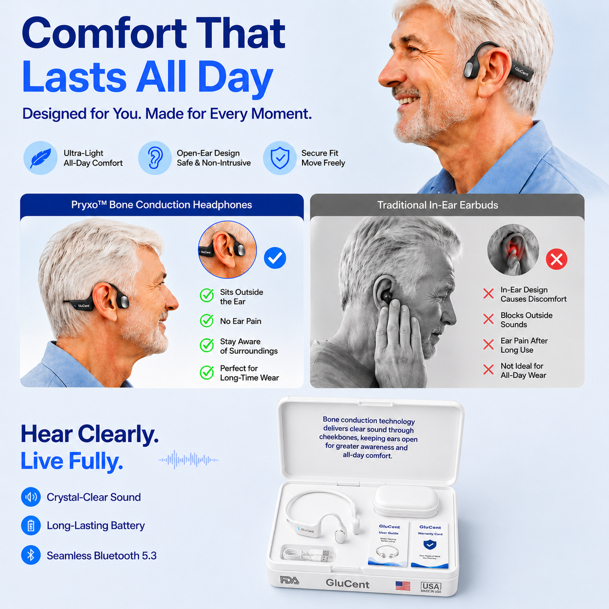 🌎Ends Today: 82% OFF!⏰🏆GluCent®  Bone Conduction Smart Hearing Headphones （Mayo Clinic Recommended）