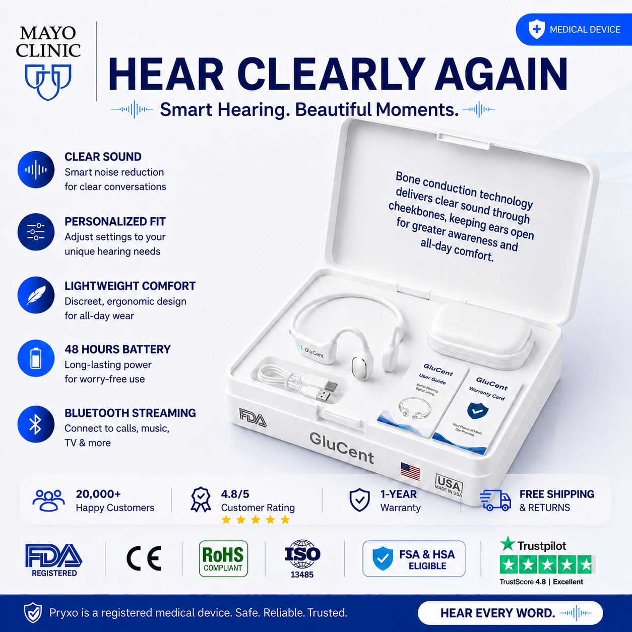 🌎Ends Today: 82% OFF!⏰🏆GluCent®  Bone Conduction Smart Hearing Headphones （Mayo Clinic Recommended）